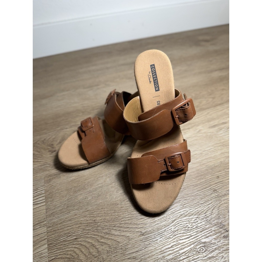 Clarks Lafley Devin Women's Sandal Sz 6.5 M Brown Leather Platform Wedge Shoes
